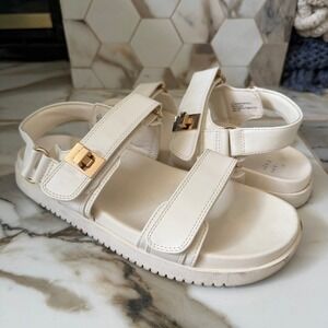 A New Day Womens Off White Platform Sandals Gold Hardware Strappy Size 9